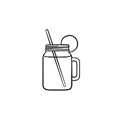 Image showing Glass jars of cocktail hand drawn sketch icon.