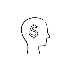 Image showing Rich brain in the head hand drawn sketch icon.