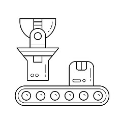 Image showing Factory conveyor loading parcel vector line icon.