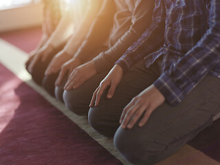 Image showing muslim people praying in mosque