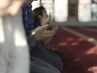 Image showing muslim people praying in mosque