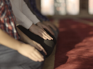 Image showing muslim people praying in mosque