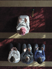 Image showing muslim people praying in mosque  top view