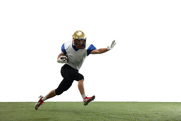 Image showing American football player in action isolated on white studio background