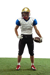 Image showing American football player in action isolated on white studio background