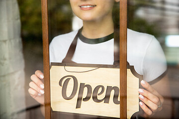 Image showing Open sign on the glass of street cafe or restaurant