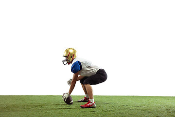 Image showing American football player in action isolated on white studio background