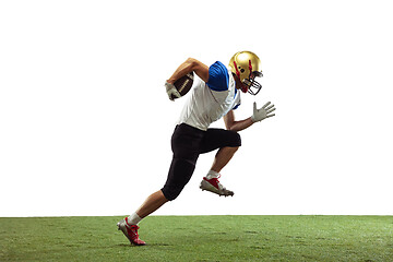 Image showing American football player in action isolated on white studio background