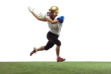 Image showing American football player in action isolated on white studio background