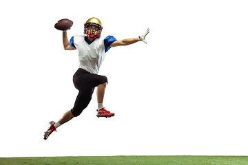 Image showing American football player in action isolated on white studio background