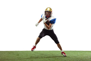 Image showing American football player in action isolated on white studio background