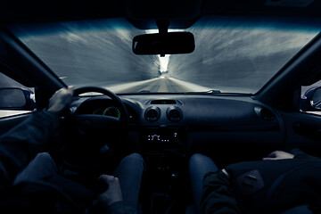 Image showing driving a car on winter road