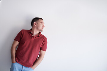 Image showing portrait of casual startup businessman wearing a red T-shirt