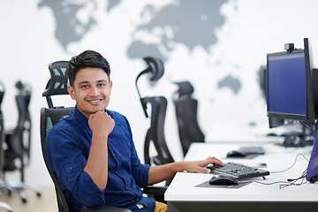 Image showing casual indian business man working on desktop computer