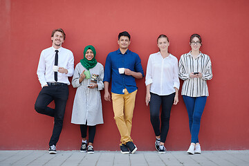 Image showing multiethnic group of casual business people during coffee break