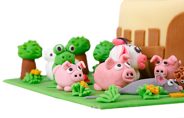 Image showing birthday cake with farm marzipan animals