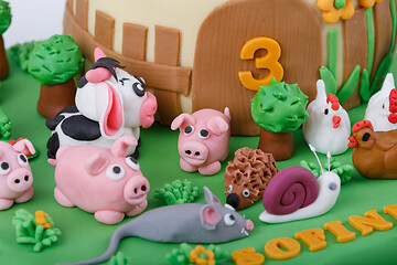 Image showing birthday cake with farm marzipan animals