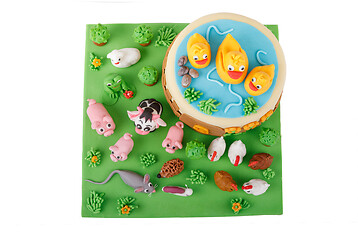 Image showing birthday cake with farm marzipan animals