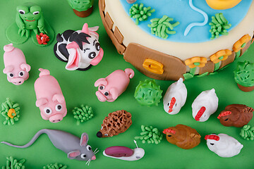 Image showing birthday cake with farm marzipan animals