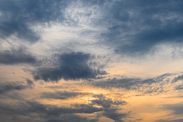 Image showing Blue, yellow and orange sunset with clouds