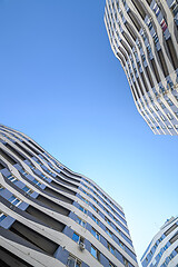 Image showing Wide angle shot of new apartments buildings exterior