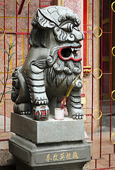 Image showing Chinese lion at the entrance of a temple