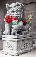 Image showing Chinese lion at the entrance of a temple