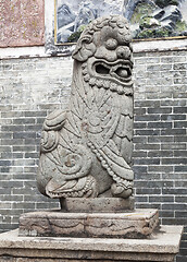 Image showing Chinese lion at the entrance of a temple