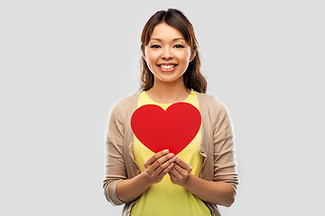 Image showing happy asian woman with red heart