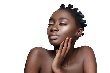 Image showing Beautiful black girl touching face