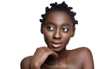 Image showing Beautiful black girl touching face