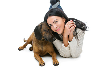 Image showing Beautiful girl with dog