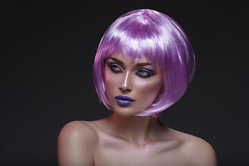 Image showing Beautiful girl in purple wig