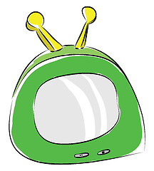 Image showing Cartoon of a green portable tv with yellow antennas vector illus