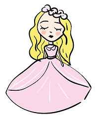 Image showing Simple cartoon of a blonde girl in pink wedding dress vector ill