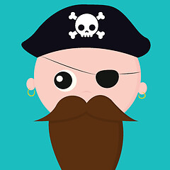 Image showing Cute face of a pirate with earrings over blue background vector 