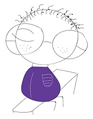 Image showing Line art of a small kid wearing spectacles vector or color illus