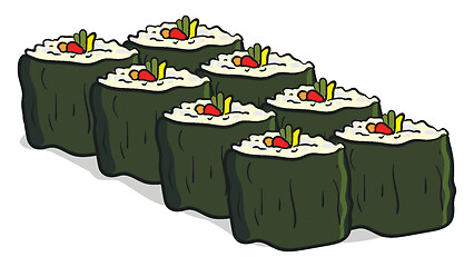 Image showing Clipart of eight vegan sushi vector or color illustration