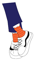 Image showing Legs in blue jeanse orange socks and white sneakers  vector illu