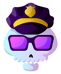 Image showing Cartoon skull with purple police hat vector illustartion on whit