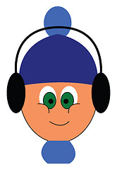 Image showing Little boy with blue hat and headphonesillustration vector on wh