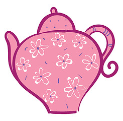 Image showing Pink teapot with white flowers vector illustration on white back