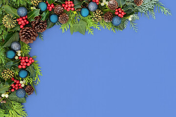 Image showing Festive Christmas Background Border on Blue