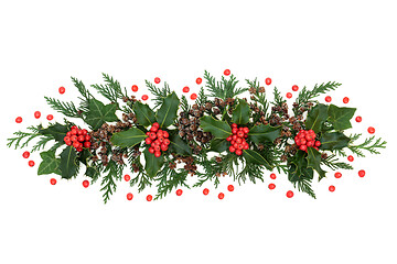 Image showing Winter Holly Ivy Cedar and Red Berries