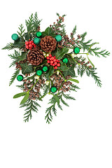 Image showing Christmas Composition with Baubles and Winter Greenery