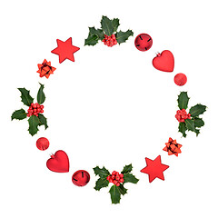 Image showing Christmas Wreath with Holly and Baubles