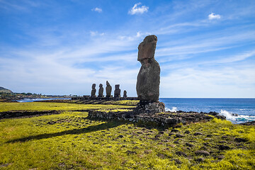 Image showing Moais statues, ahu tahai, easter island