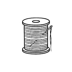 Image showing Thread spool with needle hand drawn sketch icon.