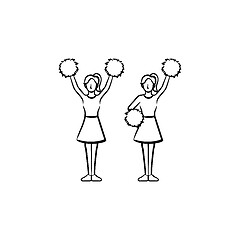 Image showing Cheerleader women with pom-pom hand drawn icon.