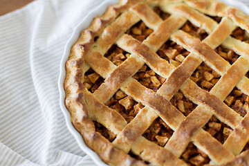 Image showing close up of apple pie in baking mold